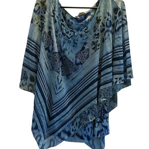 World Unity 2 piece Blue Shawl Boho Pullover Scoop Neck 3X Flowy Beachy